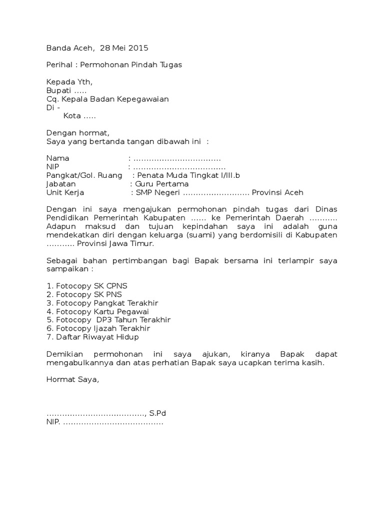 Detail Surat Permohonan Pindah Pns Nomer 27