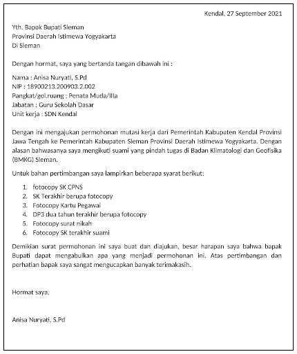 Detail Surat Permohonan Pindah Pns Nomer 5