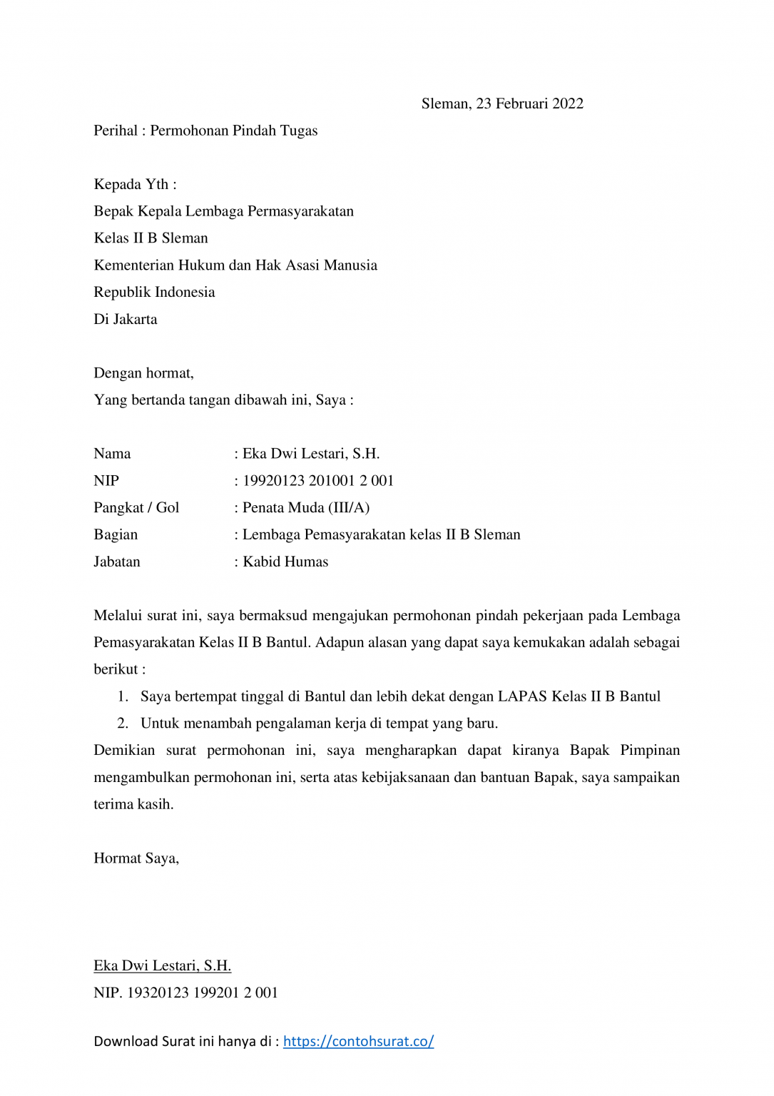 Detail Surat Permohonan Pindah Tugas Pns Nomer 23