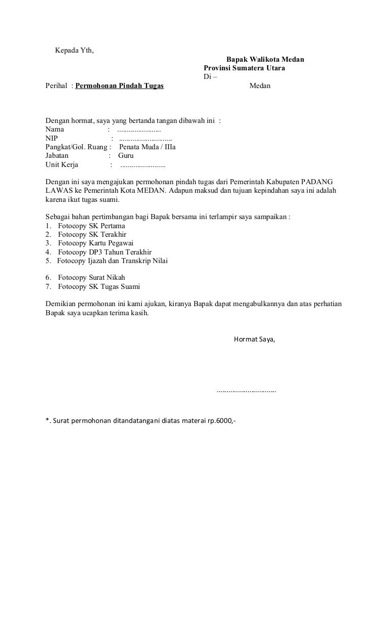 Detail Surat Permohonan Pindah Tugas Pns Nomer 9