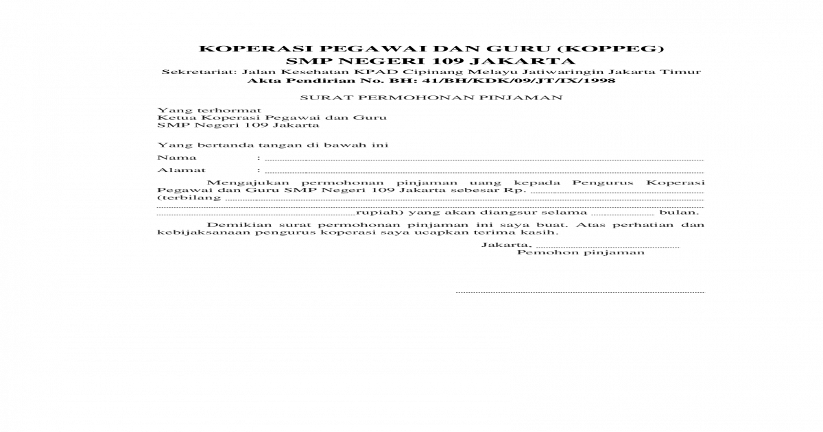 Detail Surat Permohonan Pinjaman Uang Nomer 52