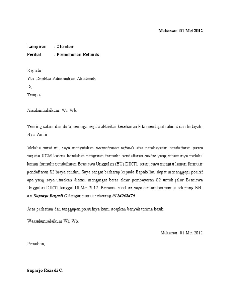 Detail Surat Permohonan Refund Nomer 2