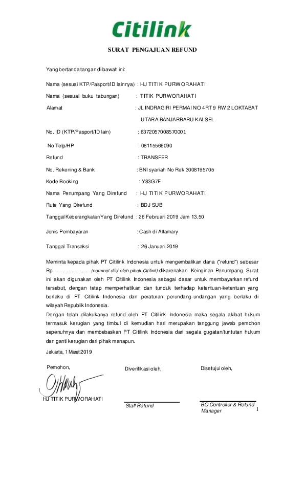 Detail Surat Permohonan Refund Nomer 12