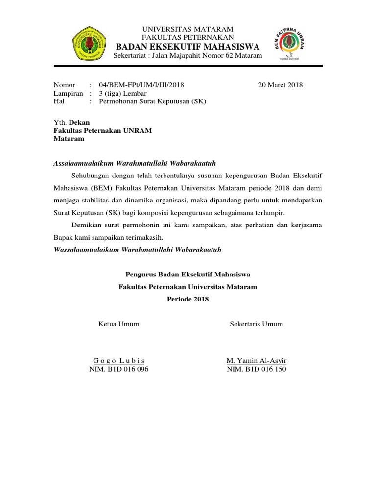 Surat Permohonan Sk - KibrisPDR