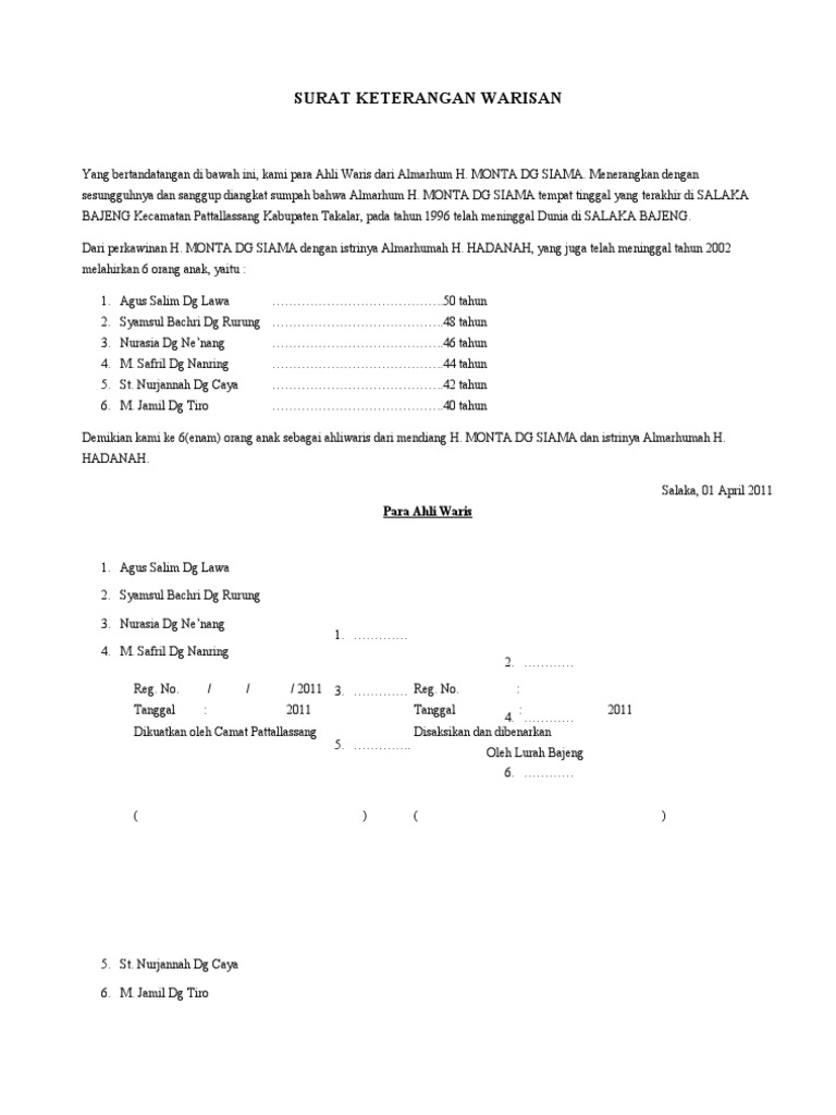 Detail Surat Pernyataan Ahli Waris Nomer 35