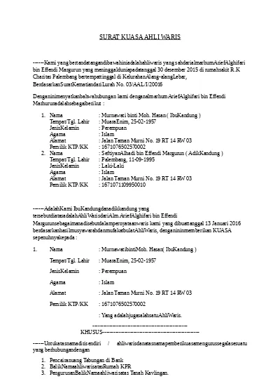 Detail Surat Pernyataan Ahli Waris Nomer 42