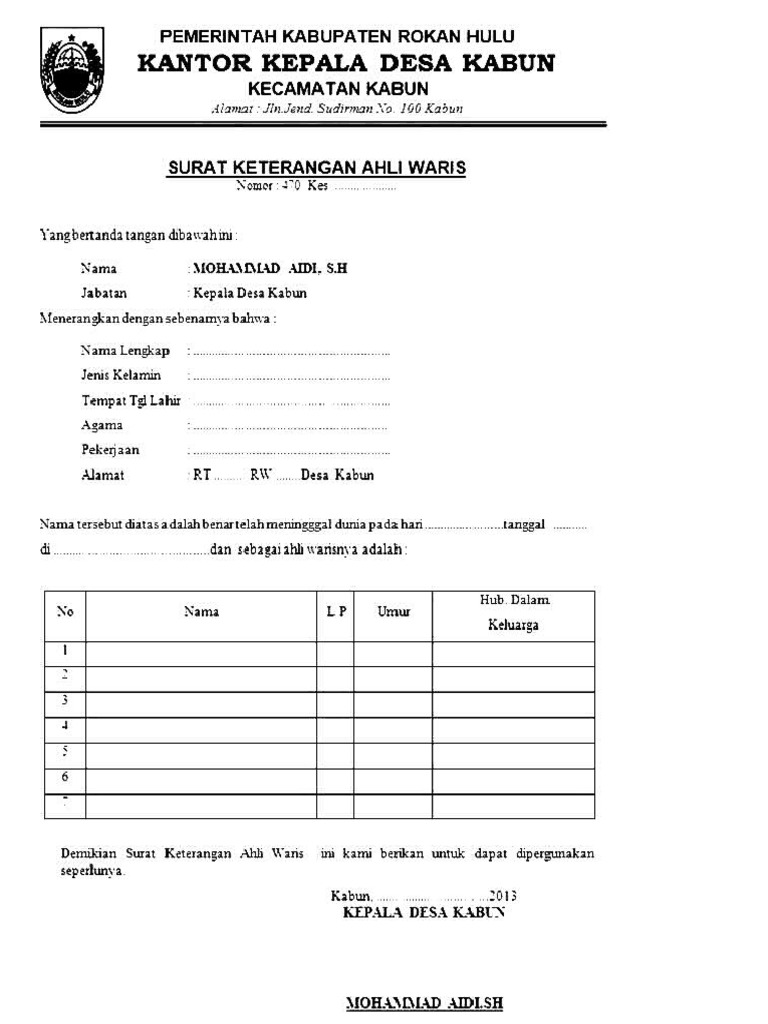 Detail Surat Pernyataan Ahli Waris Doc Nomer 17