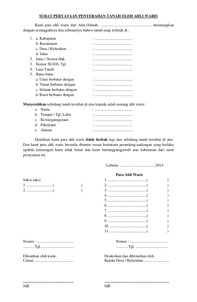 Detail Surat Pernyataan Ahli Waris Tanah Nomer 19