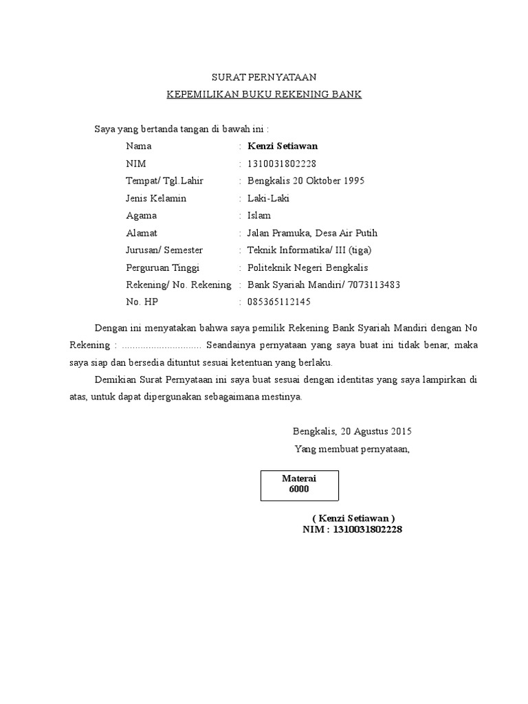 Detail Surat Pernyataan Bank Nomer 17