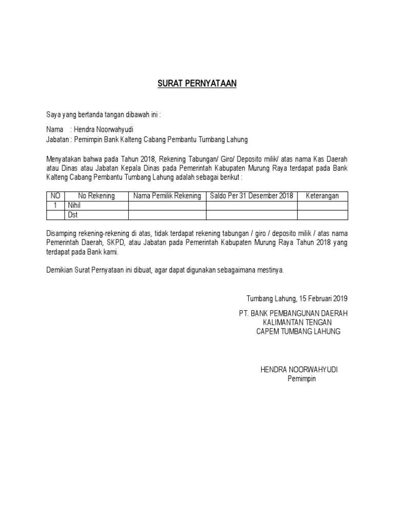 Detail Surat Pernyataan Bank Nomer 43