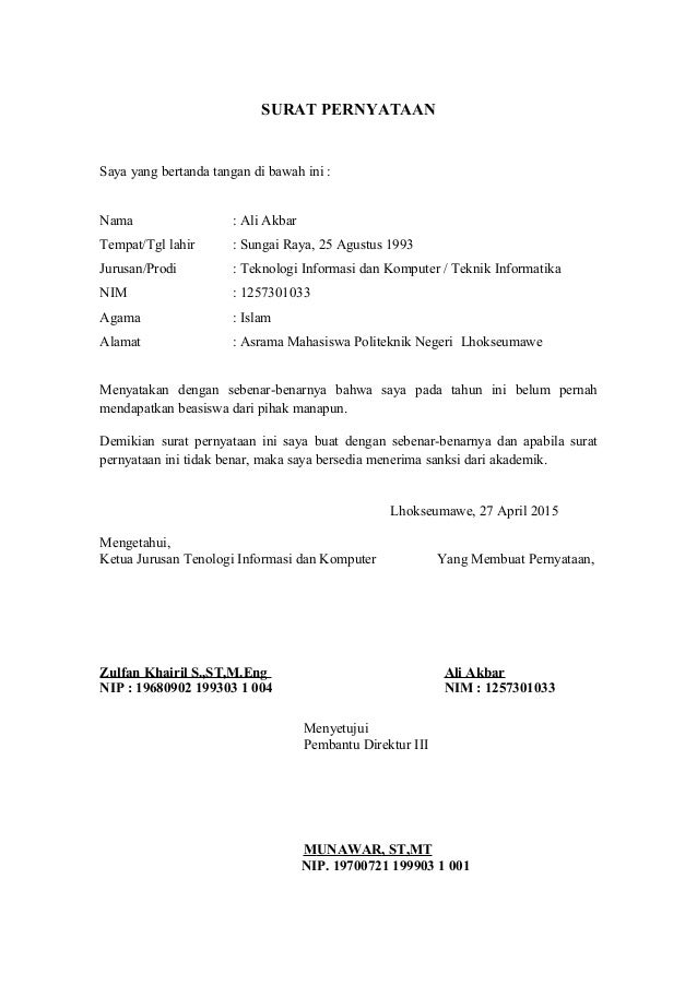 Detail Surat Pernyataan Beasiswa Nomer 2