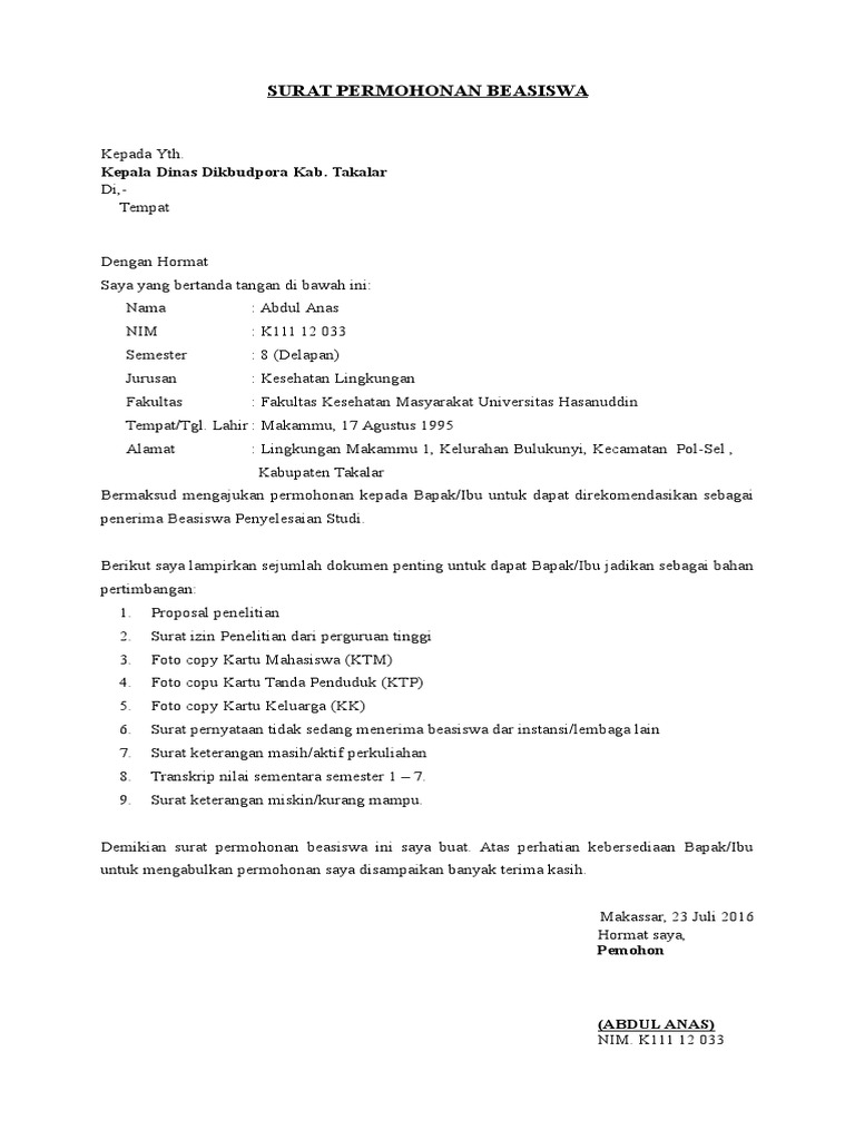 Detail Surat Pernyataan Beasiswa Nomer 12