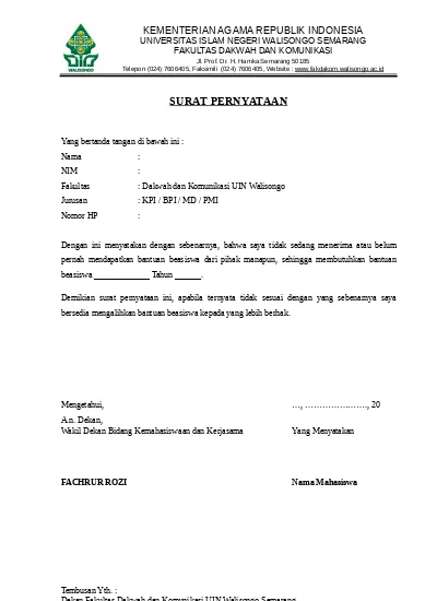 Detail Surat Pernyataan Beasiswa Nomer 25