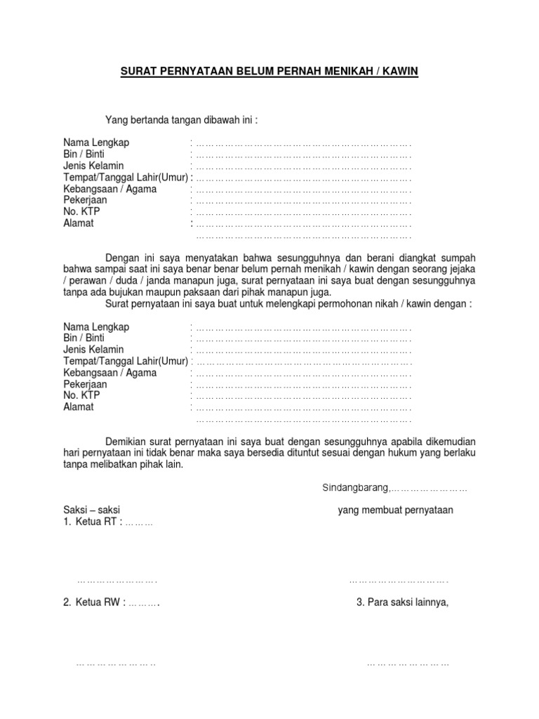 Detail Surat Pernyataan Belum Pernah Menikah Nomer 16