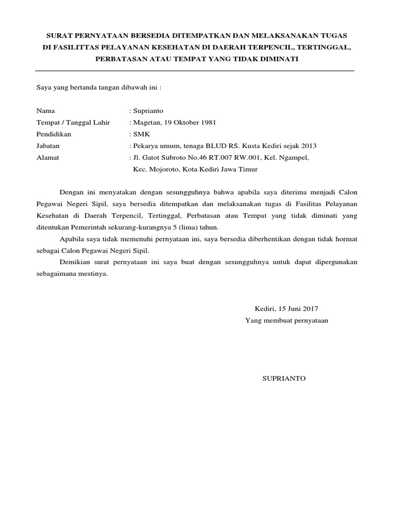 Detail Surat Pernyataan Bersedia Nomer 19