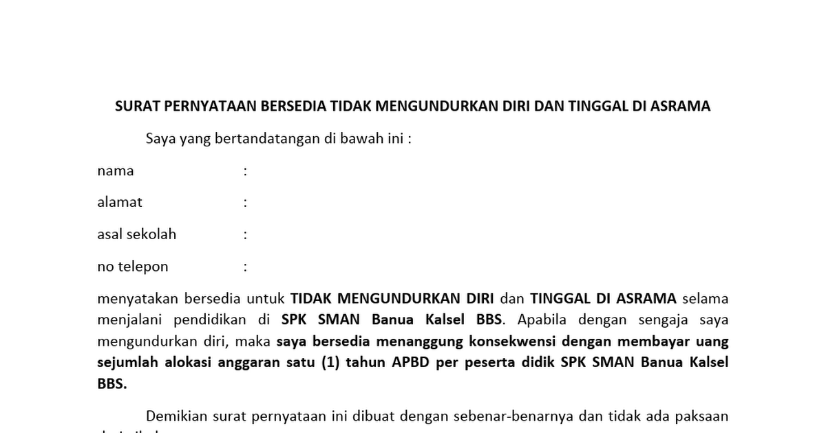 Detail Surat Pernyataan Bersedia Nomer 36