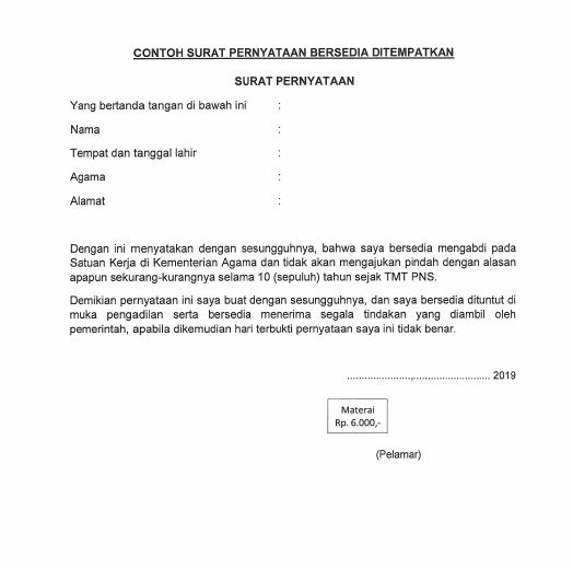 Download Surat Pernyataan Bersedia Nomer 39