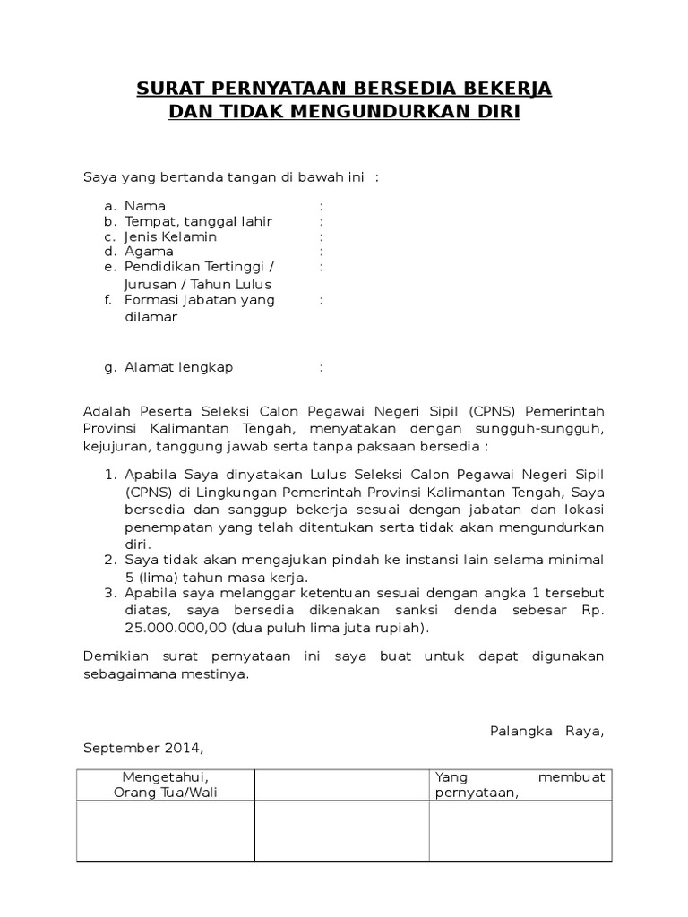 Detail Surat Pernyataan Bersedia Nomer 43