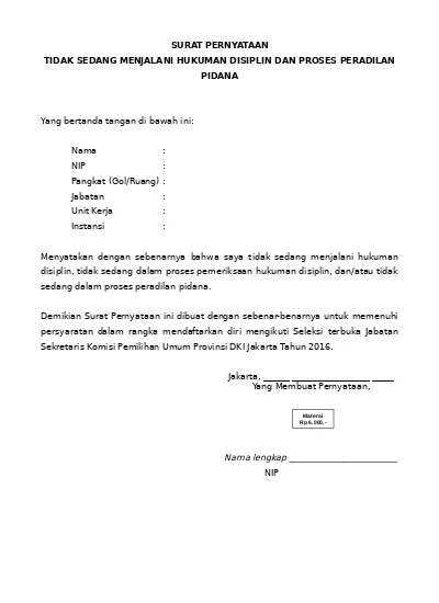 Download Surat Pernyataan Bersedia Nomer 52