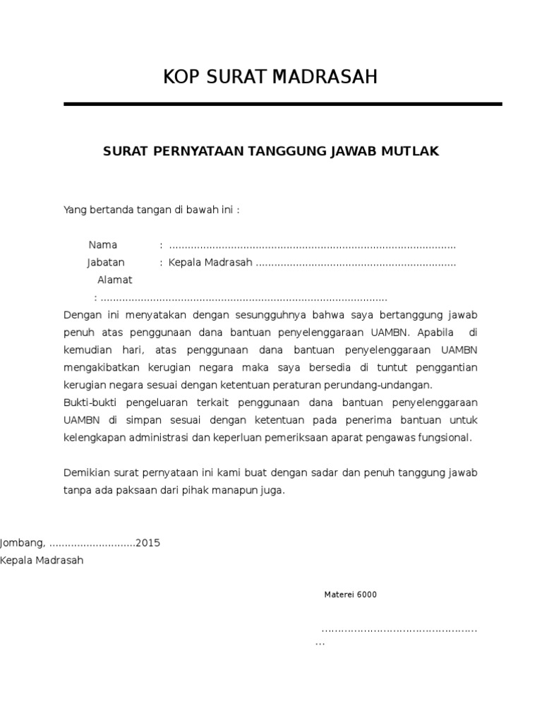 Detail Surat Pernyataan Bertanggung Jawab Nomer 15