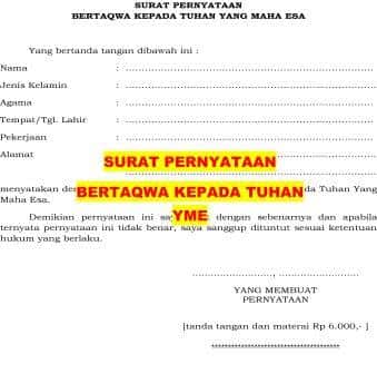 Detail Surat Pernyataan Bertaqwa Kepada Tuhan Yang Maha Esa Nomer 21