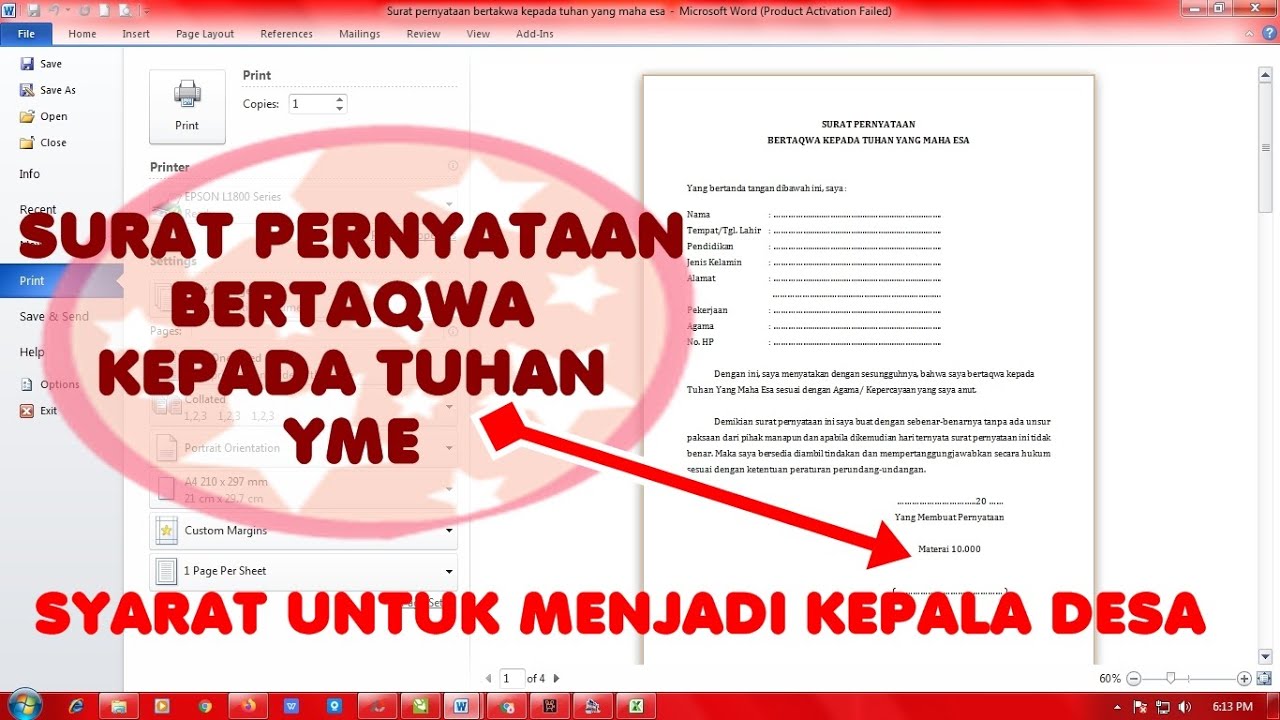 Detail Surat Pernyataan Bertaqwa Kepada Tuhan Yang Maha Esa Nomer 30