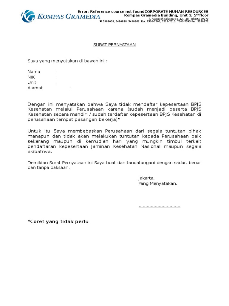 Surat Pernyataan Bpjs - KibrisPDR