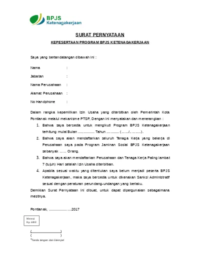 Detail Surat Pernyataan Bpjs Nomer 2
