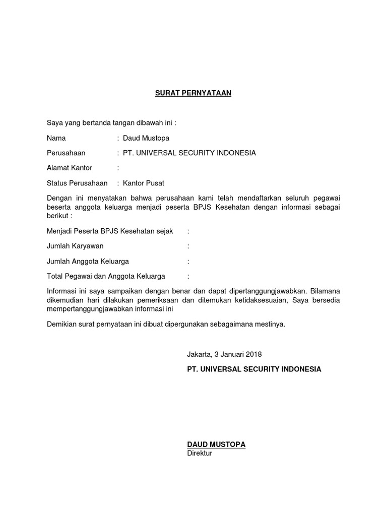 Detail Surat Pernyataan Bpjs Nomer 12