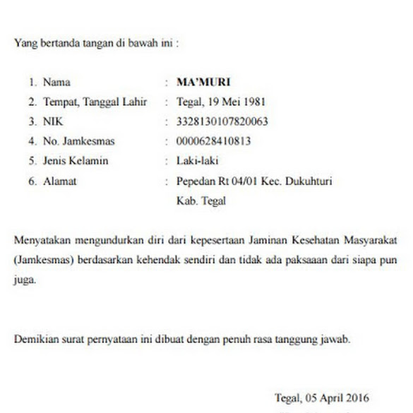 Detail Surat Pernyataan Bpjs Nomer 13