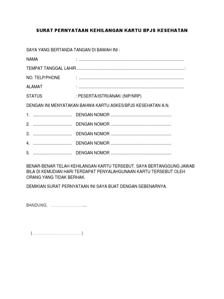 Detail Surat Pernyataan Bpjs Nomer 15