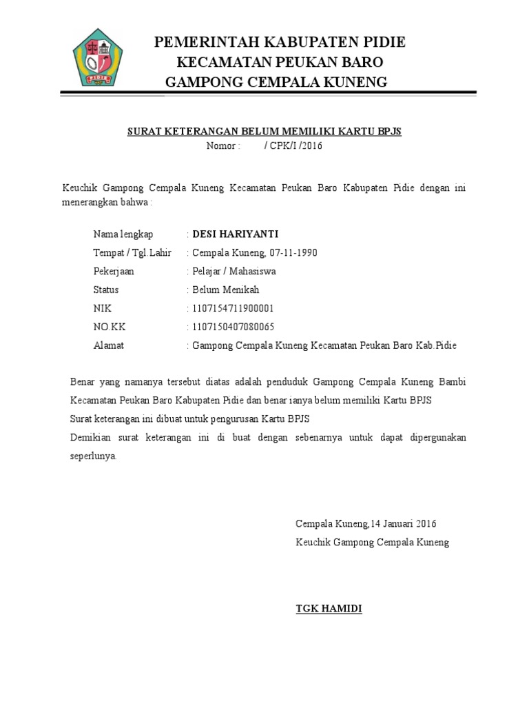 Detail Surat Pernyataan Bpjs Nomer 17