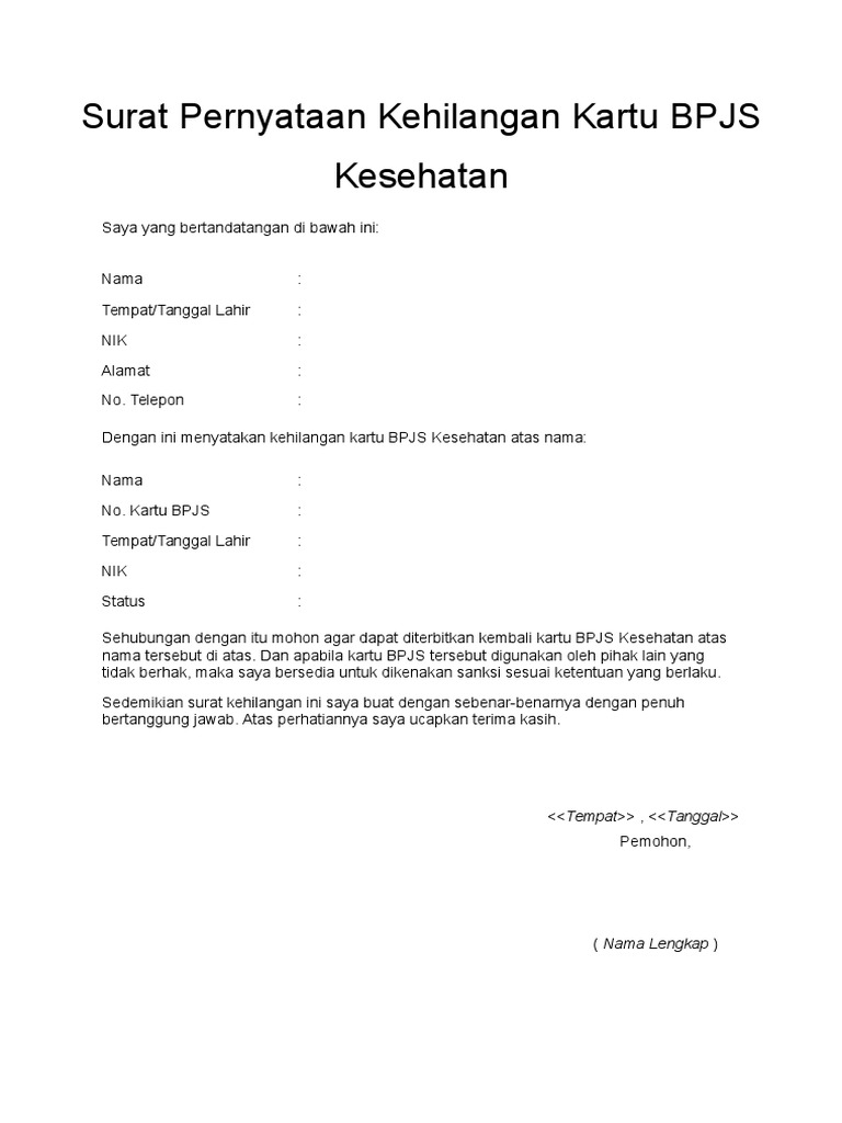 Detail Surat Pernyataan Bpjs Nomer 18