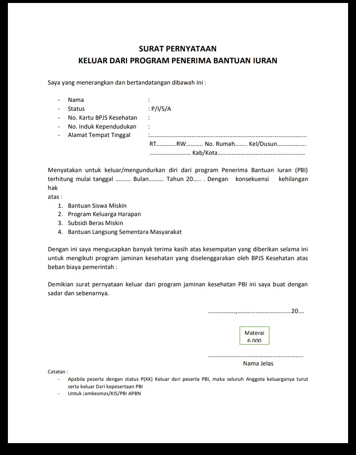 Detail Surat Pernyataan Bpjs Nomer 24