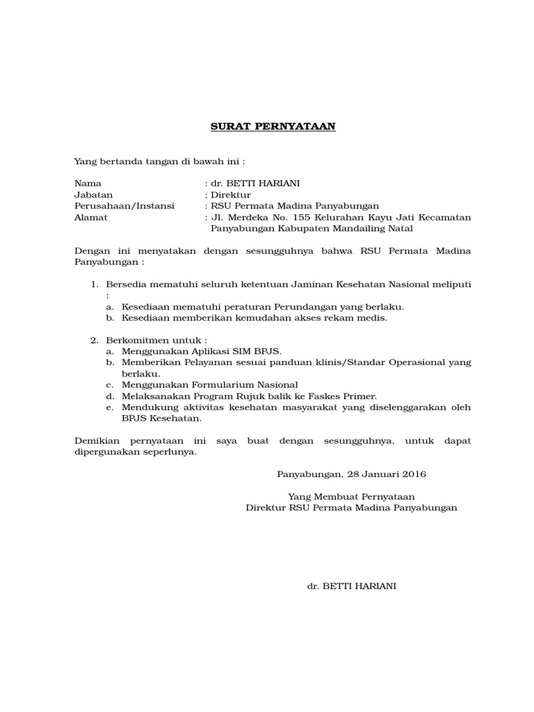 Detail Surat Pernyataan Bpjs Nomer 27