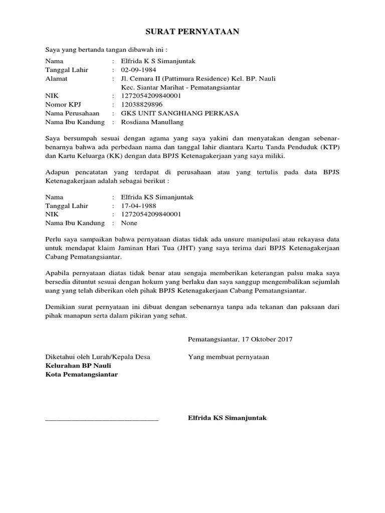 Detail Surat Pernyataan Bpjs Nomer 38