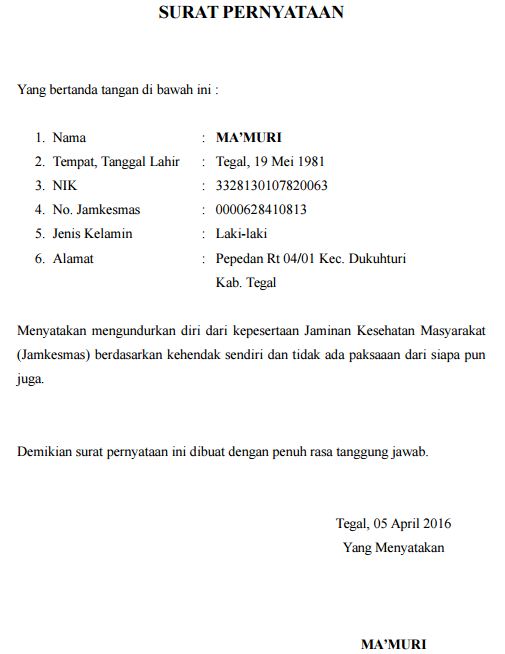Detail Surat Pernyataan Bpjs Nomer 6