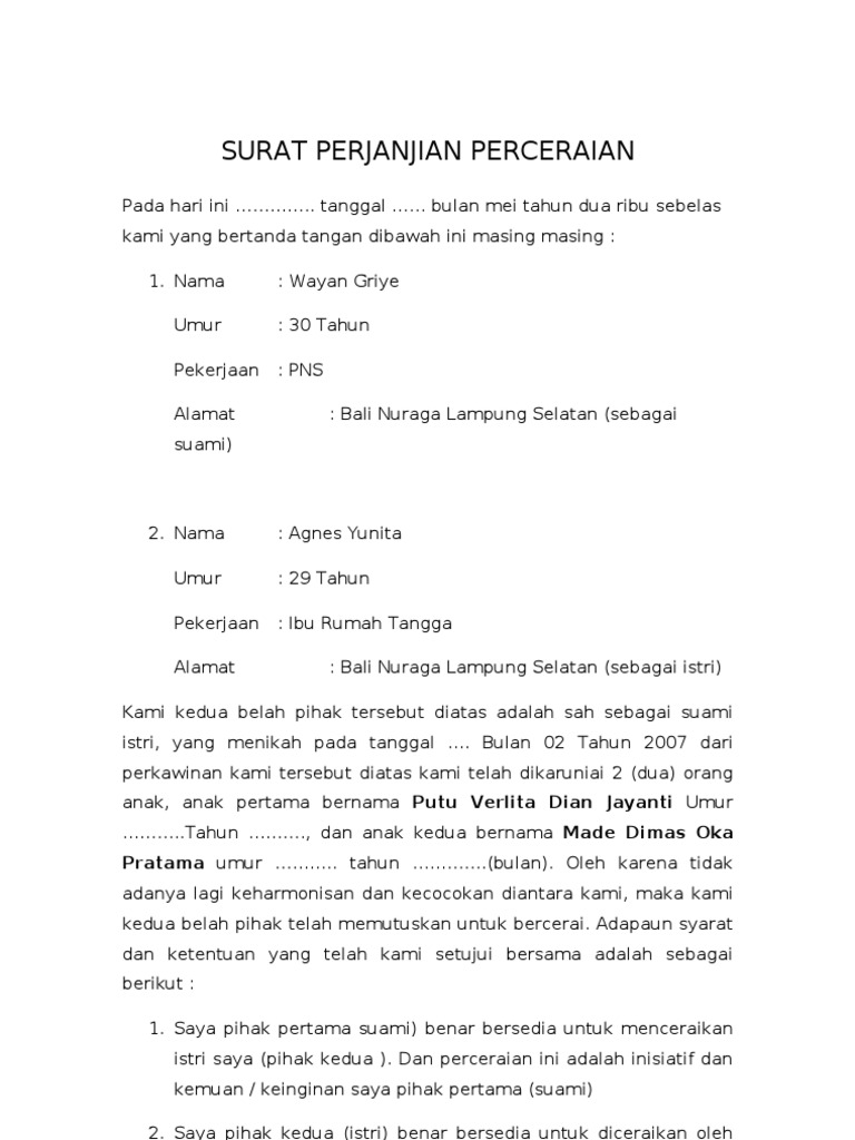 Detail Surat Pernyataan Cerai Dari Istri Nomer 3