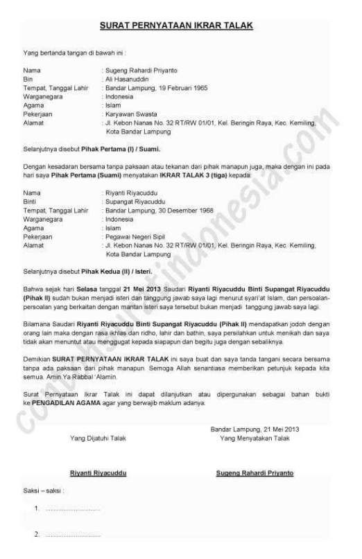 Detail Surat Pernyataan Cerai Dari Suami Nomer 24