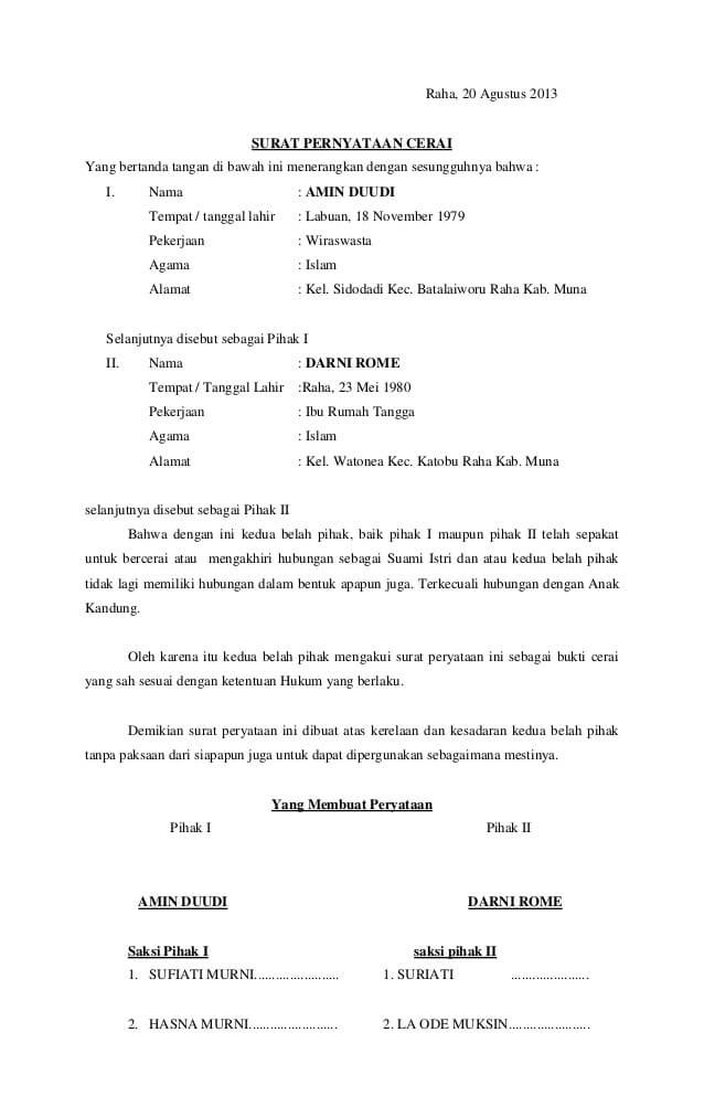 Detail Surat Pernyataan Cerai Talak Nomer 4