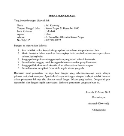 Detail Surat Pernyataan Contoh Nomer 9
