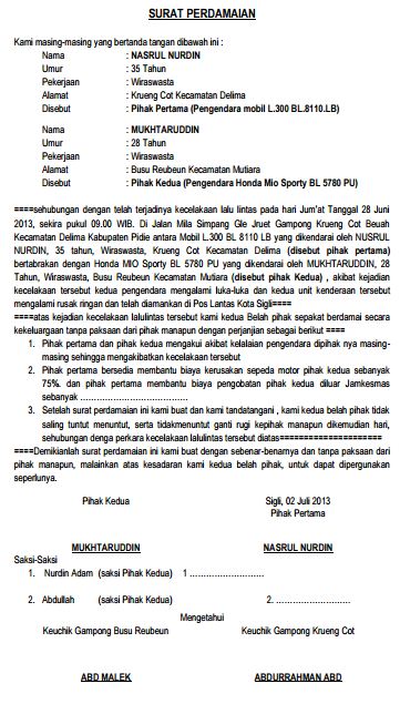 Detail Surat Pernyataan Damai Nomer 11