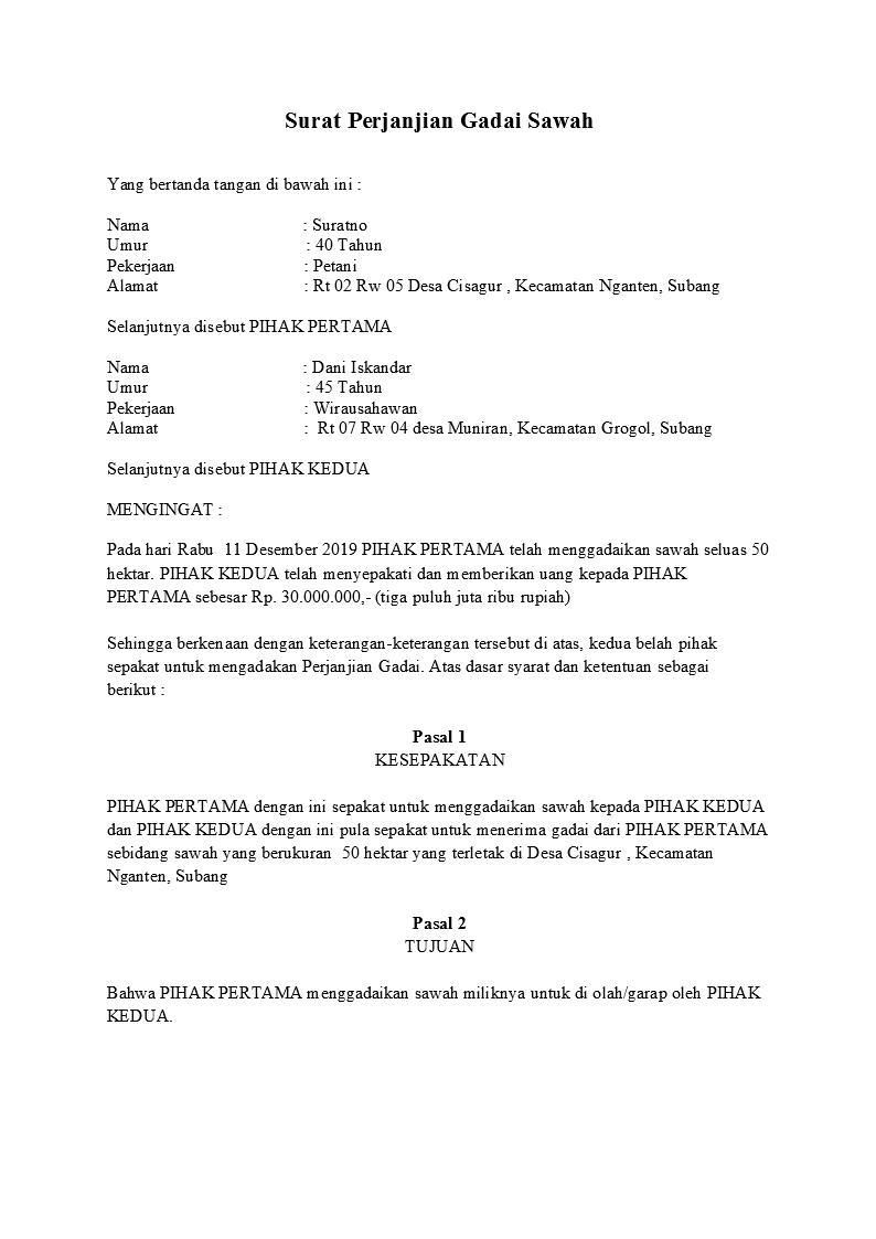 Detail Surat Pernyataan Gadai Motor Nomer 22