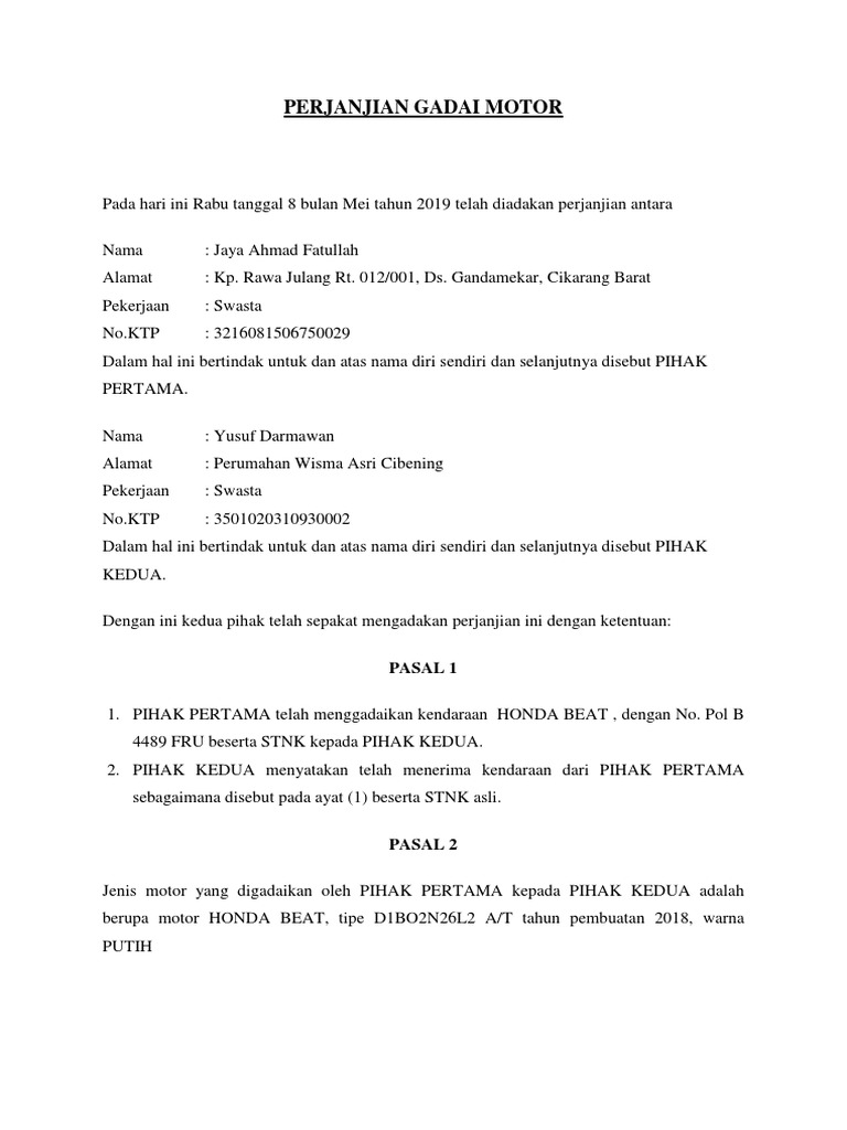 Detail Surat Pernyataan Gadai Motor Nomer 6