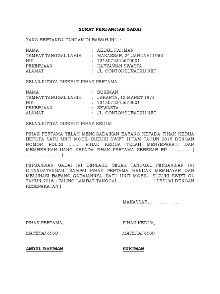 Detail Surat Pernyataan Gadai Motor Nomer 7