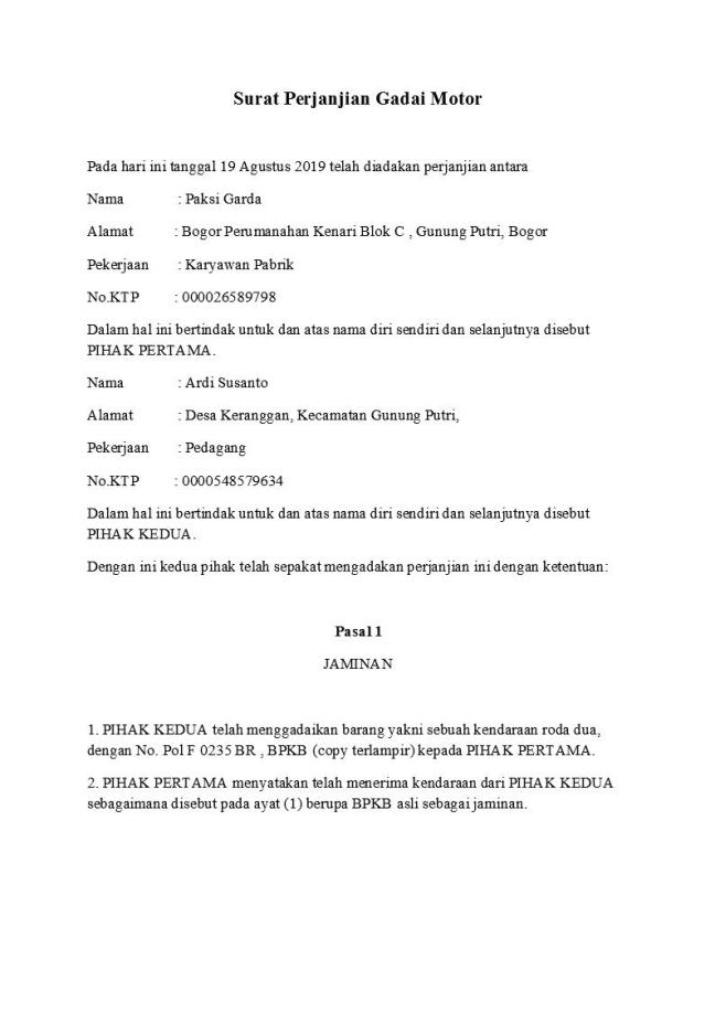 Detail Surat Pernyataan Gadai Motor Nomer 9
