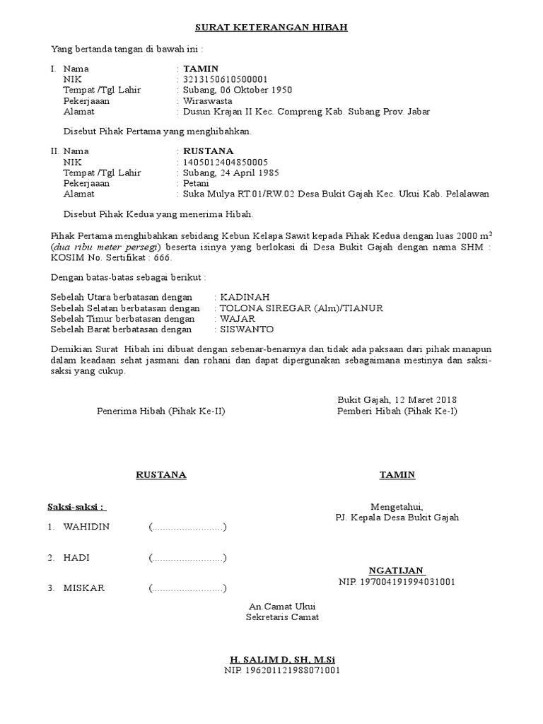 Detail Surat Pernyataan Hibah Rumah Nomer 19