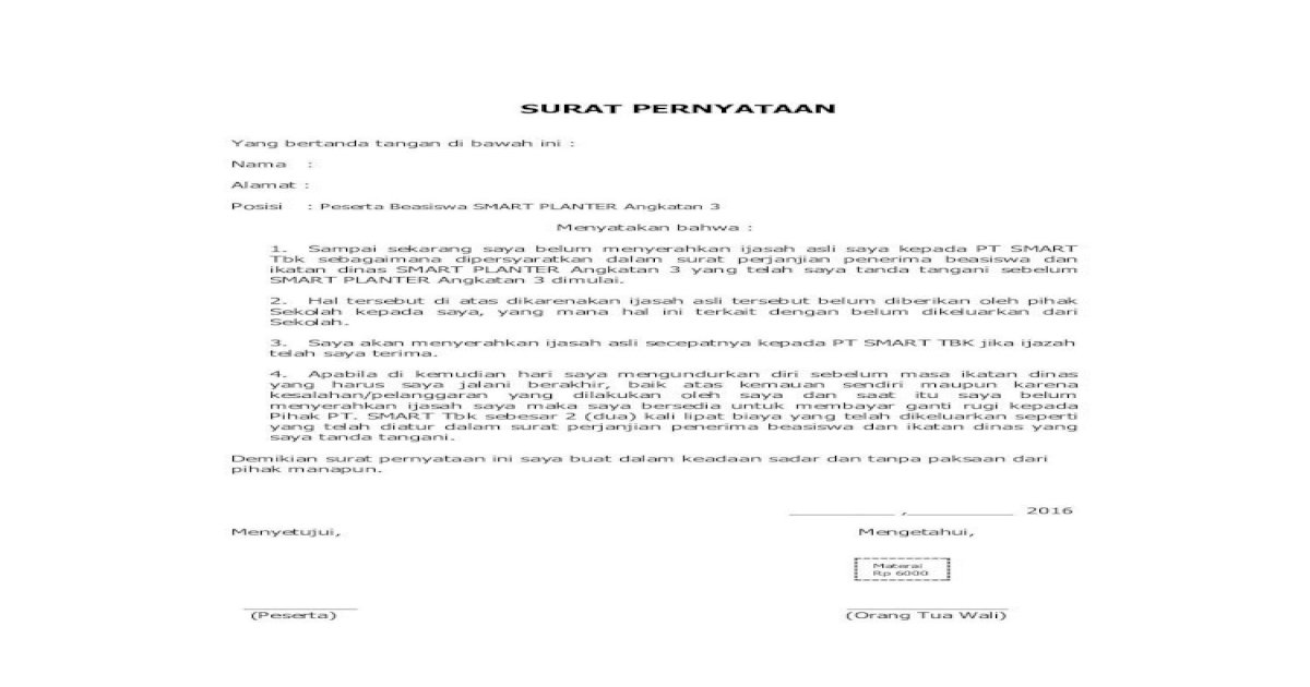 Detail Surat Pernyataan Ijazah Asli Nomer 42