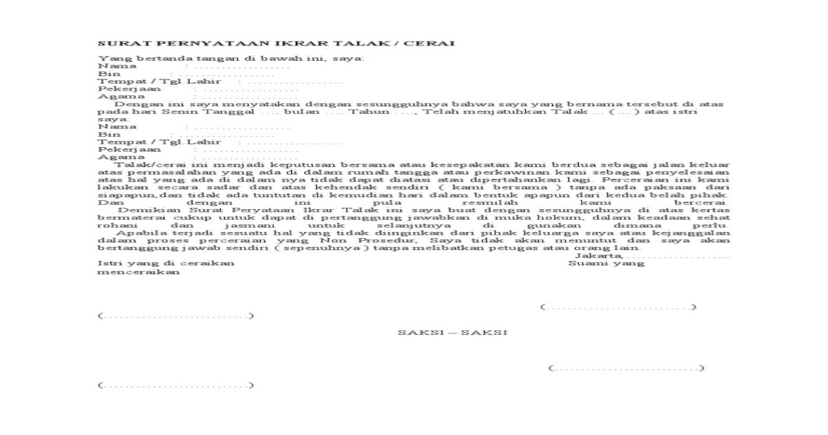 Detail Surat Pernyataan Ikrar Talak Nomer 51