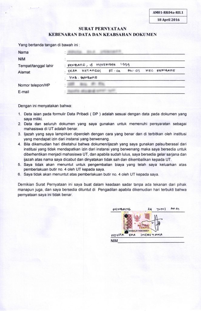 Detail Surat Pernyataan Keabsahan Data Nomer 32